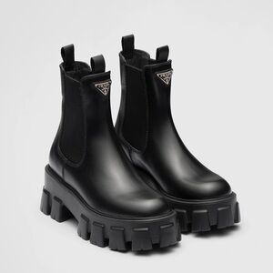 PRADA MONOLITH PATENT LEATHER BOOTS